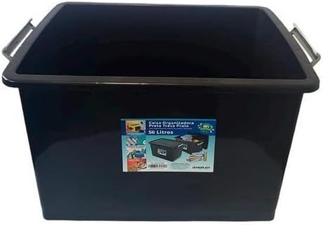 Kit 10 Caixas Organizadoras 56 Litros C/Tampa e Trava Preta 25793PM Arqplast