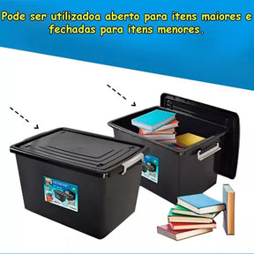 Kit 10 Caixas Organizadoras 56 Litros C/Tampa e Trava Preta 25793PM Arqplast
